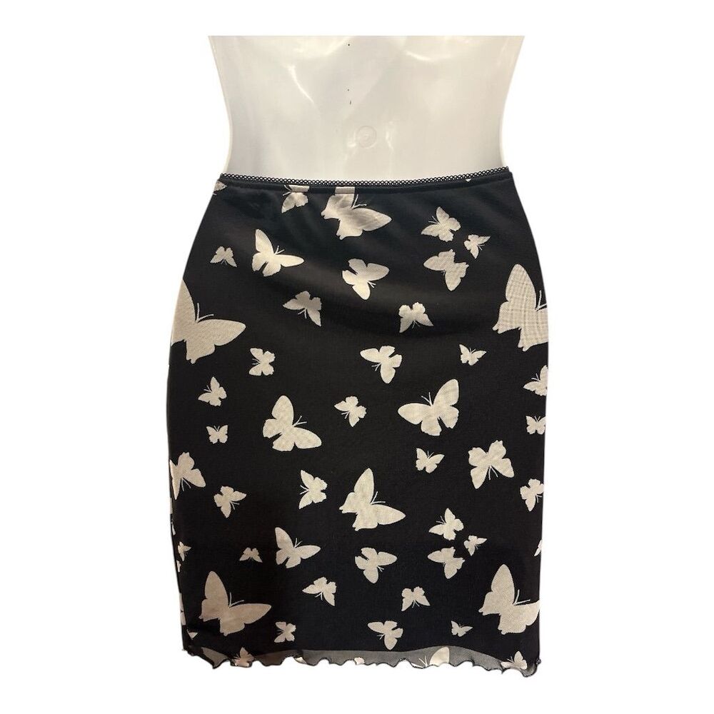 Wild Fable Women's Black Midi Skirt M White Butterfly Print